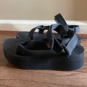 Teva Black Platform Sandals with Adjustable Straps